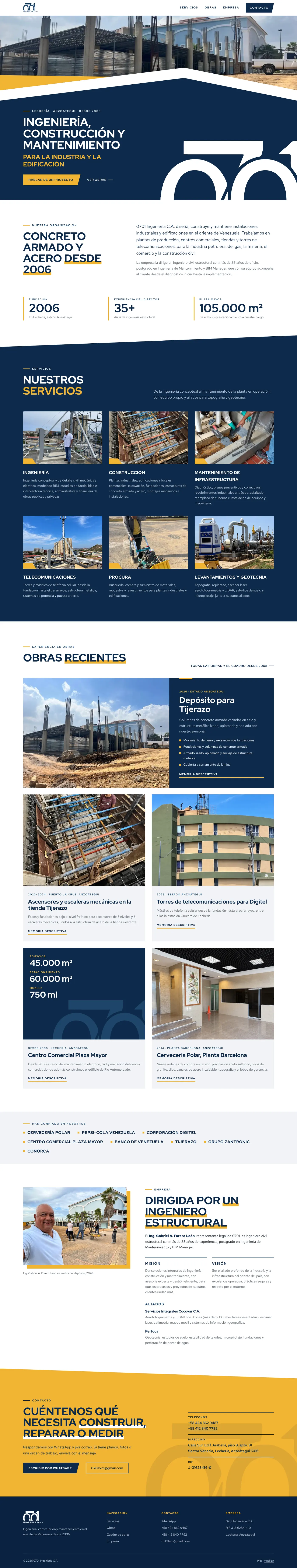 Recorrido por la web de 0701 Ingeniería: portada, servicios y obras recientes